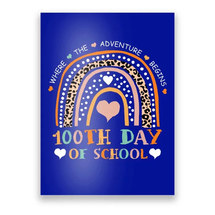 100th Day Of School Leopard Rainbow Teacher 100 Days Smarter Cool Gift Poster