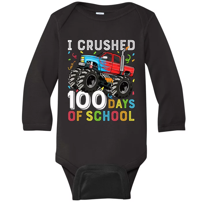 100 Days Of School Monster Truck 100th Day Of School Baby Long Sleeve Bodysuit