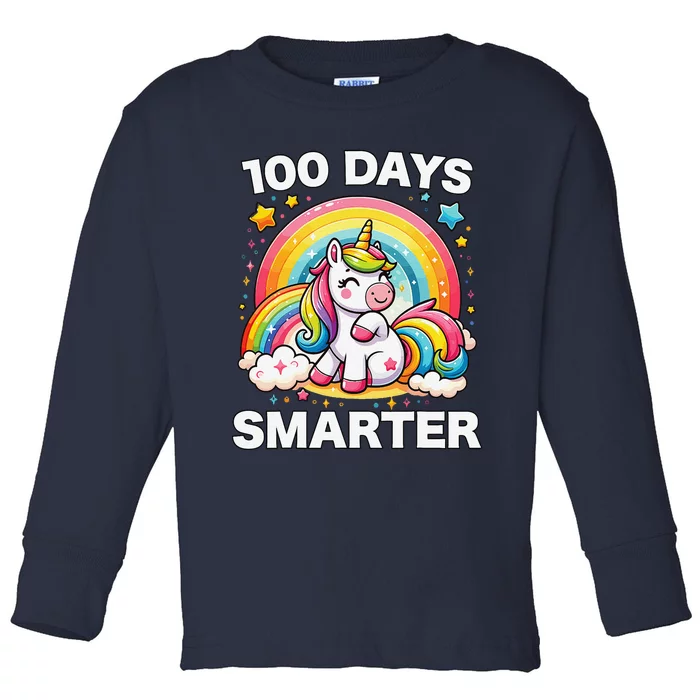 100 Days Of School Unicorn Girl Teacher 100th Day Of School Toddler Long Sleeve Shirt