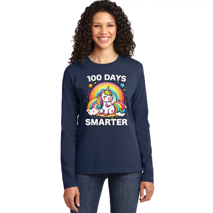 100 Days Of School Unicorn Girl Teacher 100th Day Of School Ladies Long Sleeve Shirt