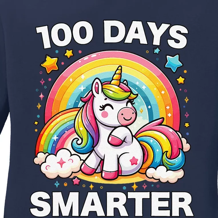 100 Days Of School Unicorn Girl Teacher 100th Day Of School Ladies Long Sleeve Shirt