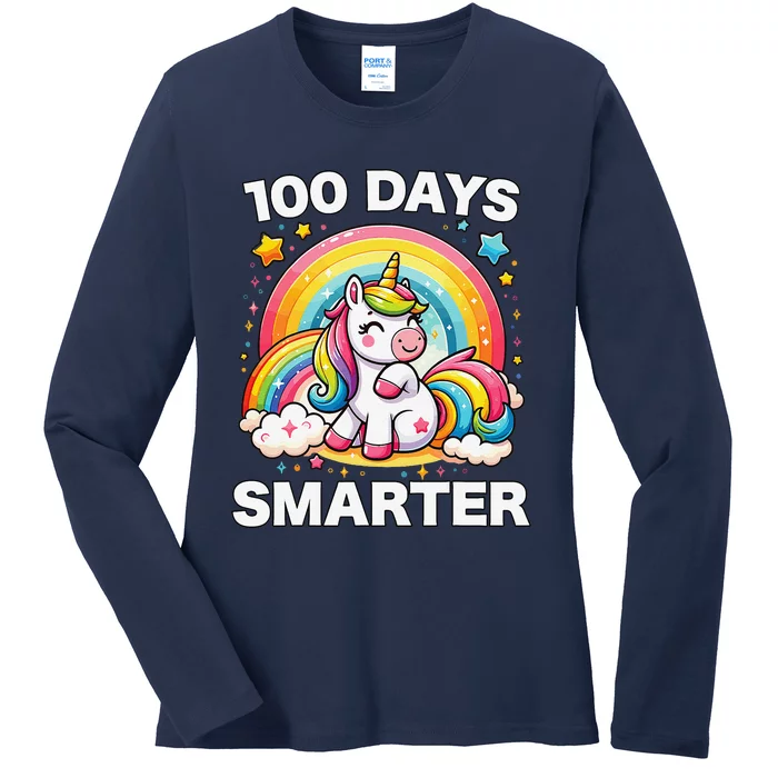 100 Days Of School Unicorn Girl Teacher 100th Day Of School Ladies Long Sleeve Shirt