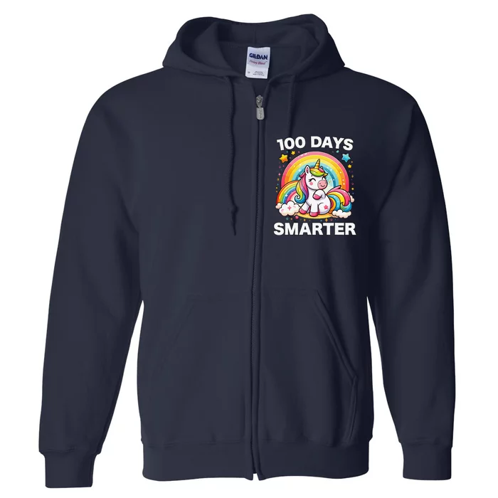 100 Days Of School Unicorn Girl Teacher 100th Day Of School Full Zip Hoodie