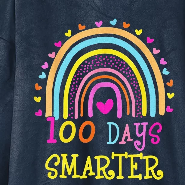 100th Day Of School Teacher 100 Days Smarter Rainbow Hooded Wearable Blanket