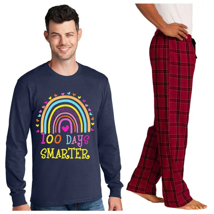 100th Day Of School Teacher 100 Days Smarter Rainbow Long Sleeve Pajama Set