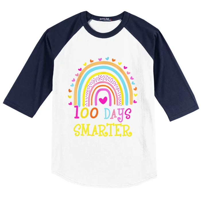 100th Day Of School Teacher 100 Days Smarter Rainbow Baseball Sleeve Shirt