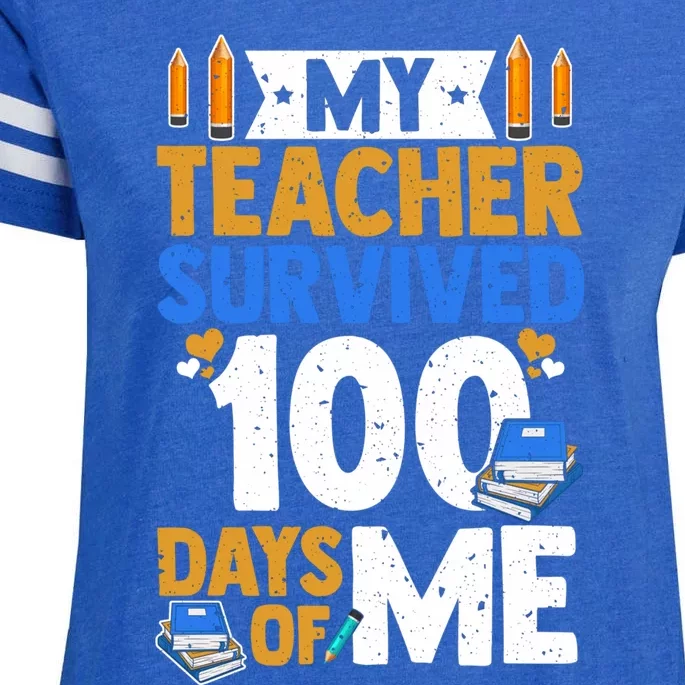 100th Day Of School My Teacher Survived 100 Days Of Me Cute Gift Enza Ladies Jersey Football T-Shirt