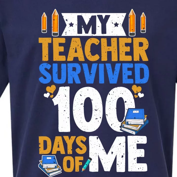 100th Day Of School My Teacher Survived 100 Days Of Me Cute Gift Sueded Cloud Jersey T-Shirt