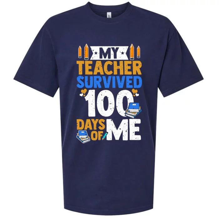 100th Day Of School My Teacher Survived 100 Days Of Me Cute Gift Sueded Cloud Jersey T-Shirt