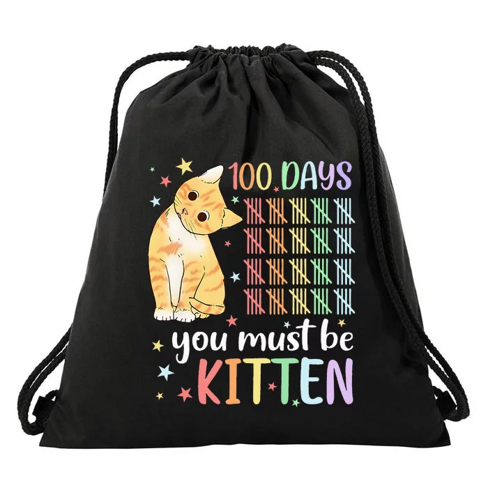 100th Day Of School Cat You Must Be Kitten Student Drawstring Bag