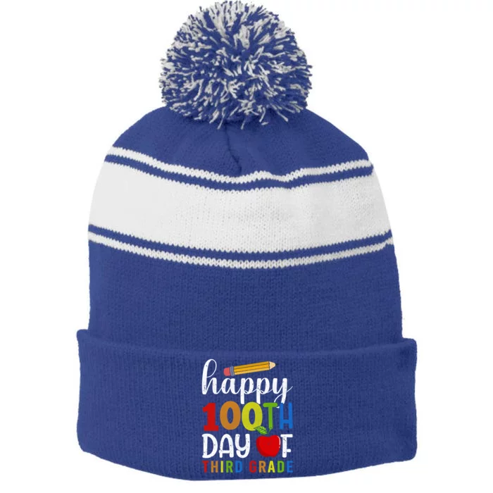 100 Days Of Third Grade Happy 100Th Day Of School 3Rd Grade Cute Gift Stripe Pom Pom Beanie