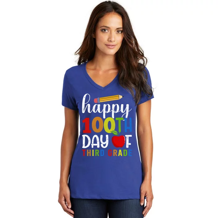 100 Days Of Third Grade Happy 100Th Day Of School 3Rd Grade Cute Gift Women's V-Neck T-Shirt