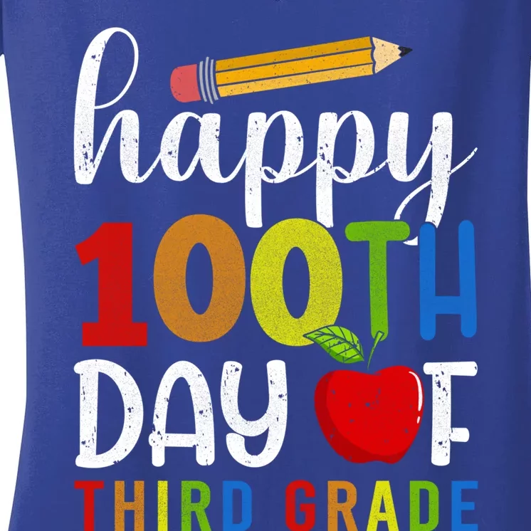 100 Days Of Third Grade Happy 100Th Day Of School 3Rd Grade Cute Gift Women's V-Neck T-Shirt