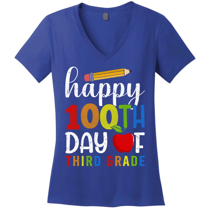 100 Days Of Third Grade Happy 100Th Day Of School 3Rd Grade Cute Gift Women's V-Neck T-Shirt