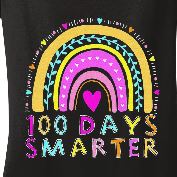 100th Day Of School Teacher rainbow 100 Days Smarter Women's V-Neck T-Shirt