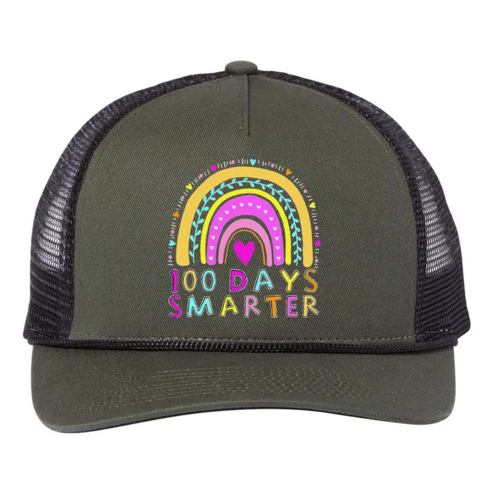 100th Day Of School Teacher rainbow 100 Days Smarter Retro Rope Trucker Hat Cap