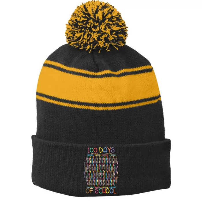 100 Days Of School Teacher Student Funny Stripe Pom Pom Beanie