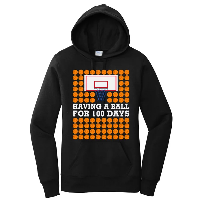 100th Day Of School Basketball Balls 100 Basket Balls Basketball Hoop Women's Pullover Hoodie