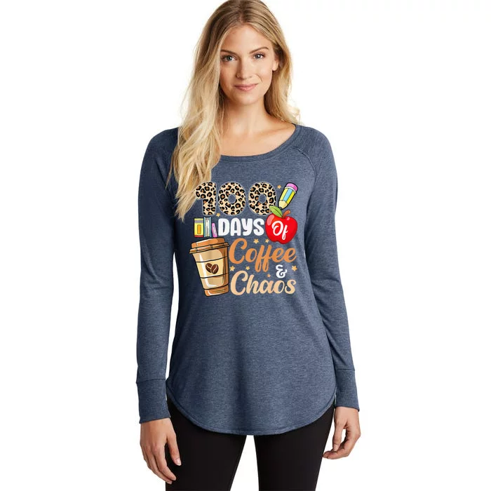 100 Days Of Coffee & Chaos 100th Day Of School Teacher Women's Perfect Tri Tunic Long Sleeve Shirt