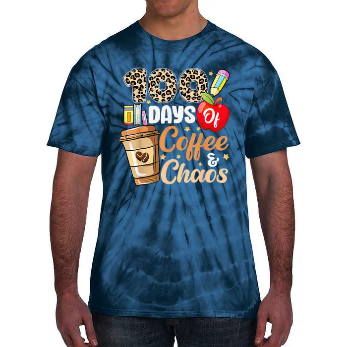 100 Days Of Coffee & Chaos 100th Day Of School Teacher Tie-Dye T-Shirt