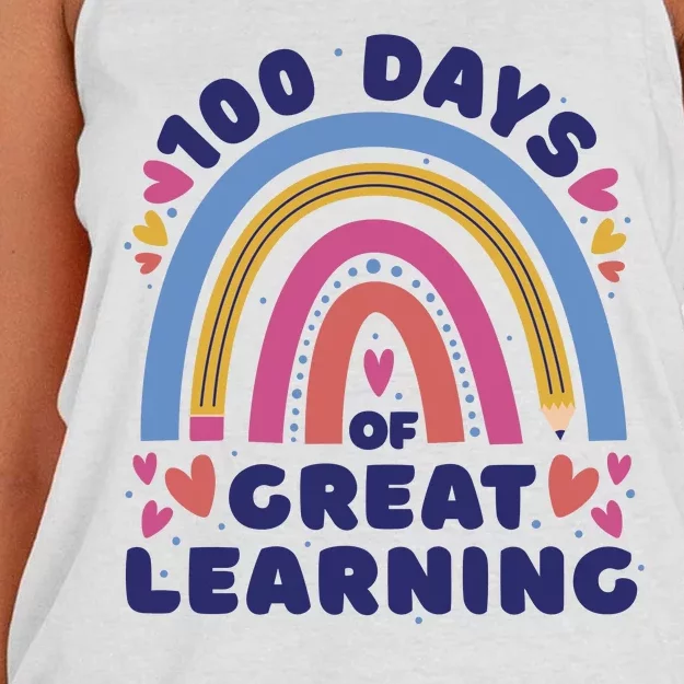 100 Days Of Great Learning School Rainbow Women's Knotted Racerback Tank