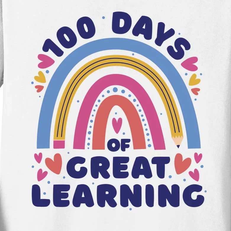 100 Days Of Great Learning School Rainbow Kids Long Sleeve Shirt