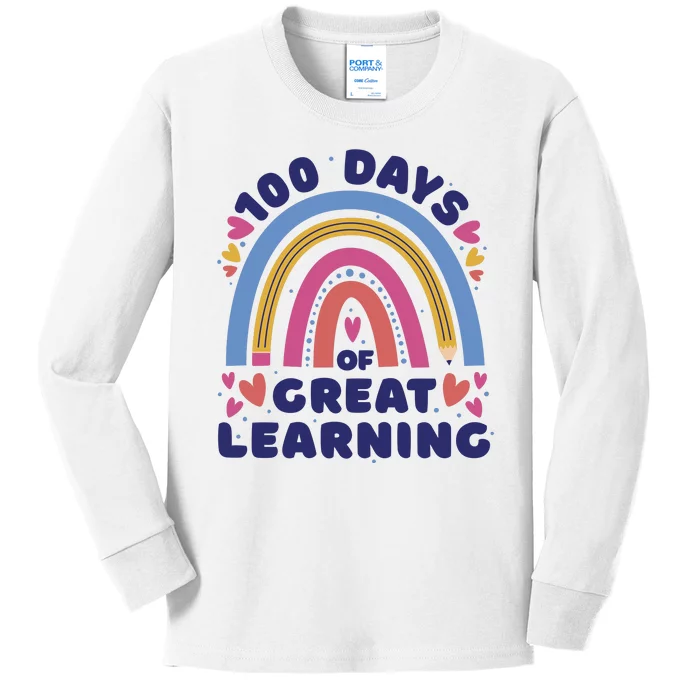 100 Days Of Great Learning School Rainbow Kids Long Sleeve Shirt