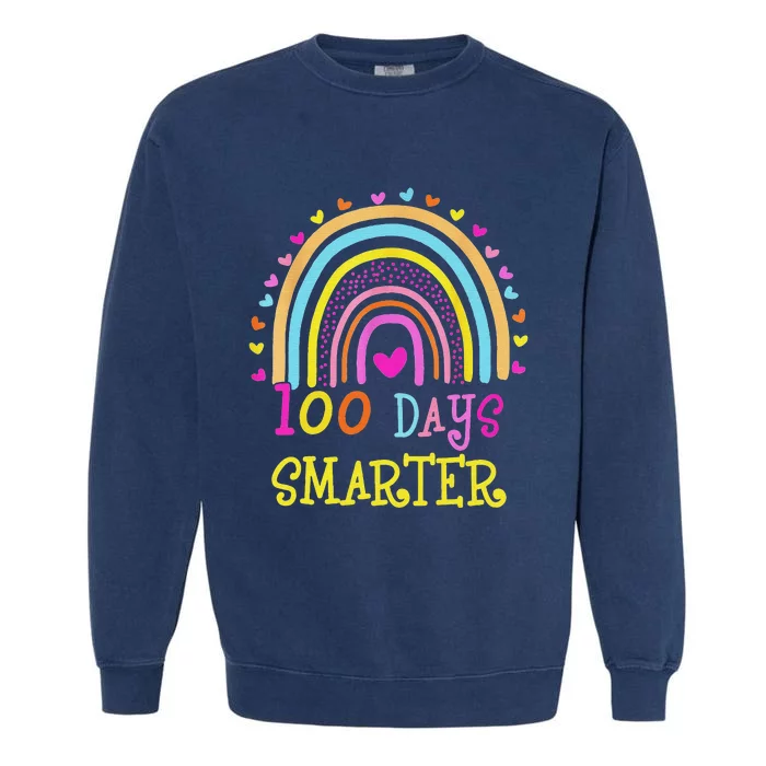 100th Day Of School Teacher rainbow 100 Days Smarter Garment-Dyed Sweatshirt