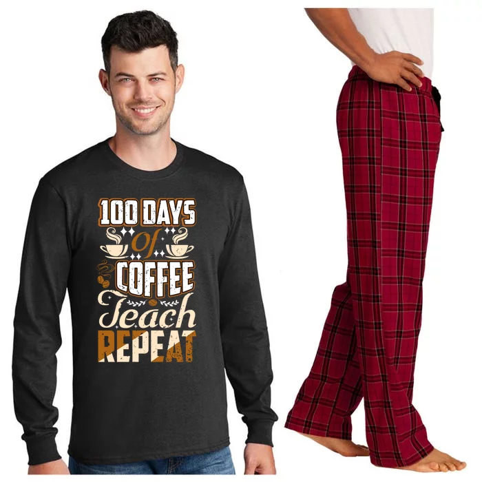 100 Days Of Coffee Teach Repeat Funny Coffee Lover Retro Cute Gift Long Sleeve Pajama Set