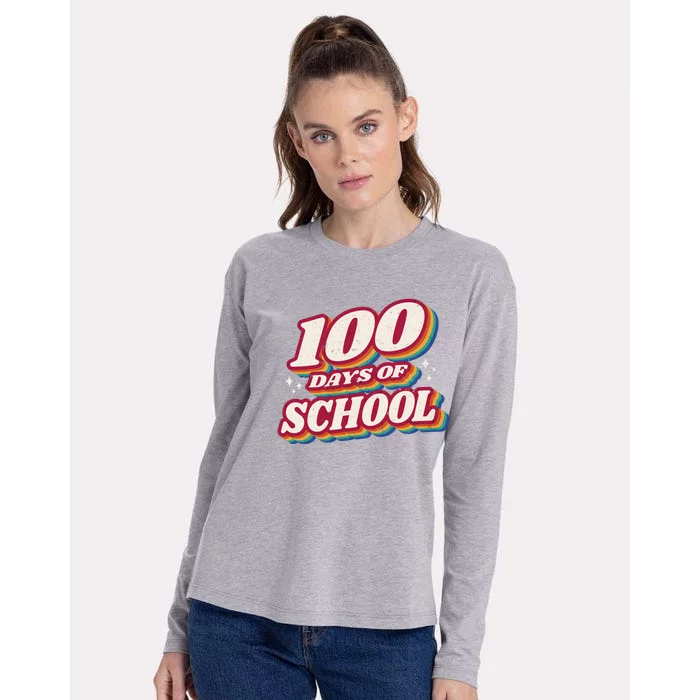 100 Days Of School Retro Womens Cotton Relaxed Long Sleeve T-Shirt