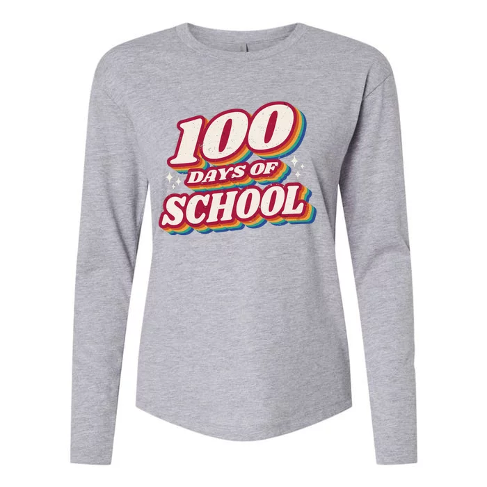 100 Days Of School Retro Womens Cotton Relaxed Long Sleeve T-Shirt