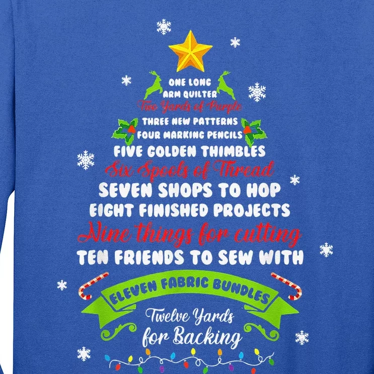 12 Days Of Christmas Funny Quilting Sewing Xmas Tree Lights Long Sleeve Shirt