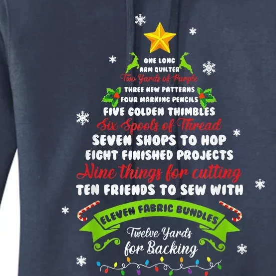 12 Days Of Christmas Funny Quilting Sewing Xmas Tree Lights Women's Pullover Hoodie