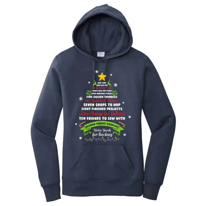 12 Days Of Christmas Funny Quilting Sewing Xmas Tree Lights Women's Pullover Hoodie