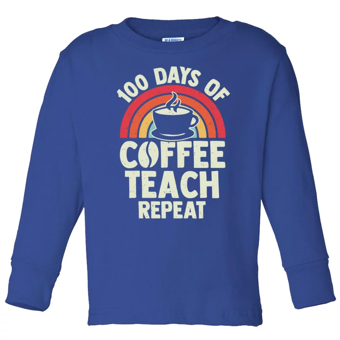 100 Days Of Coffee Teach Repeat Retro Gift Toddler Long Sleeve Shirt