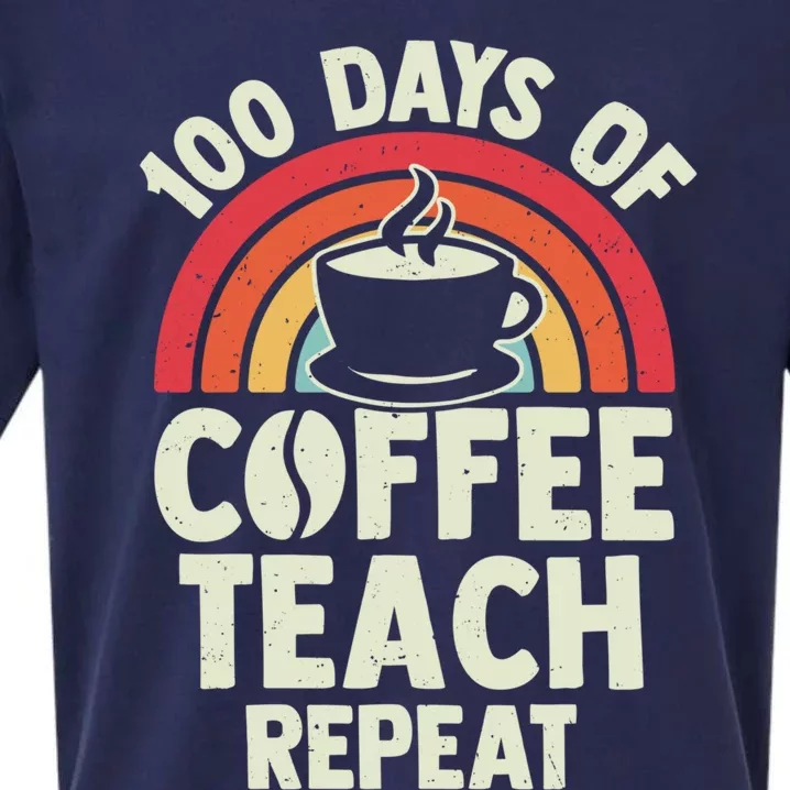 100 Days Of Coffee Teach Repeat Retro Gift Sueded Cloud Jersey T-Shirt