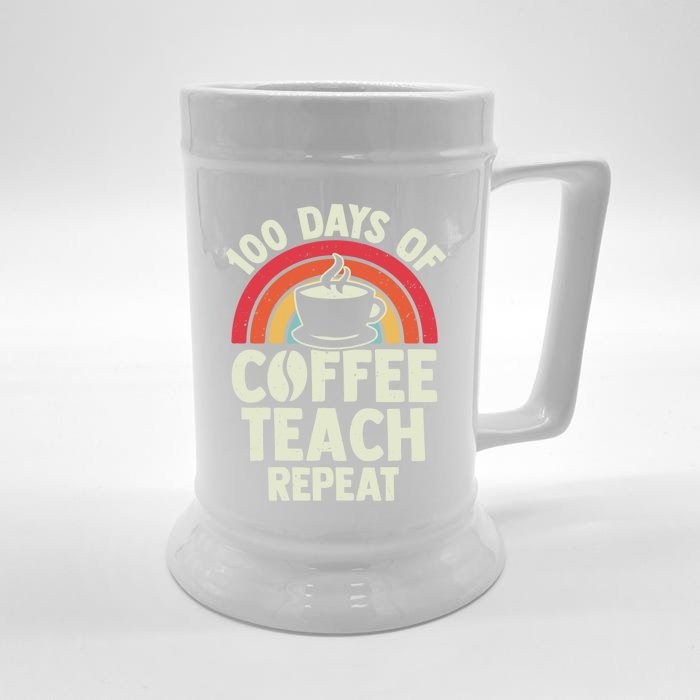 100 Days Of Coffee Teach Repeat Retro Gift Front & Back Beer Stein