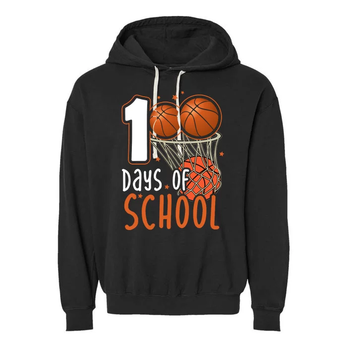 100 Days Of School Basketball Garment-Dyed Fleece Hoodie