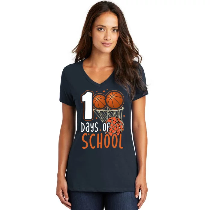 100 Days Of School Basketball Women's V-Neck T-Shirt