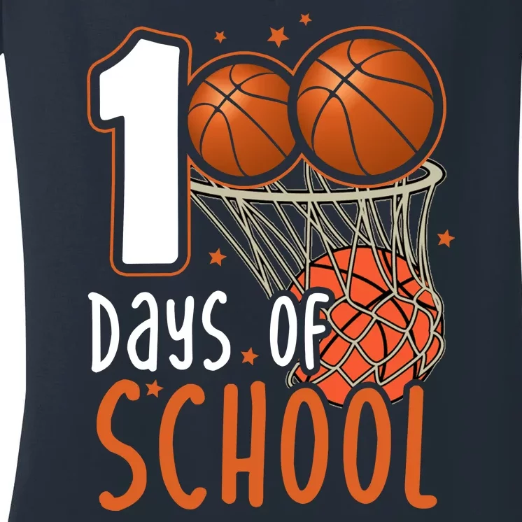 100 Days Of School Basketball Women's V-Neck T-Shirt