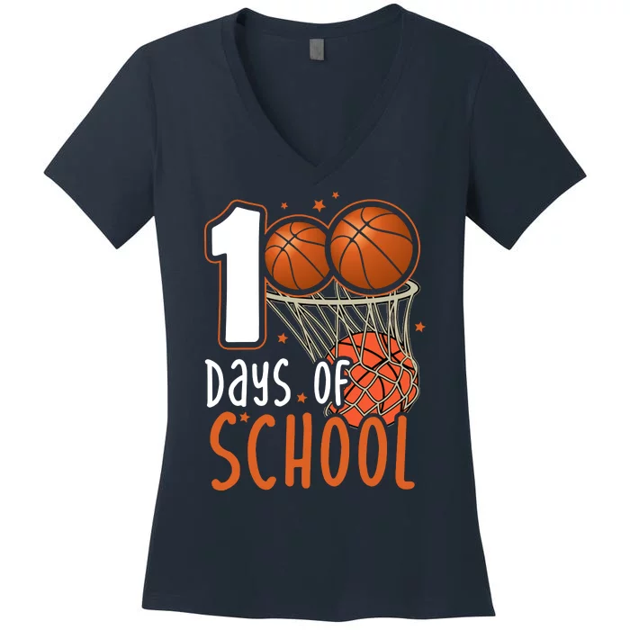 100 Days Of School Basketball Women's V-Neck T-Shirt