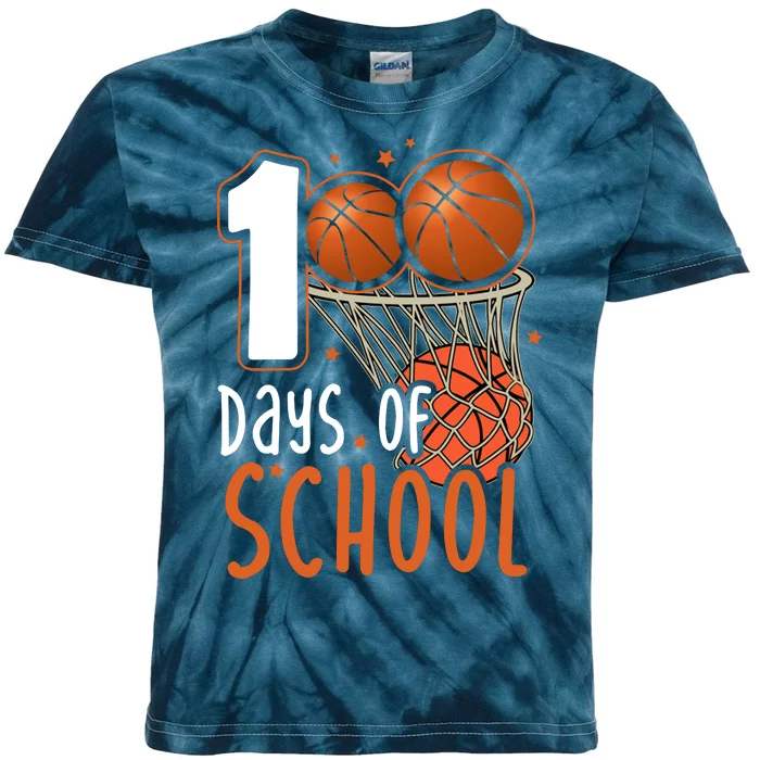 100 Days Of School Basketball Kids Tie-Dye T-Shirt