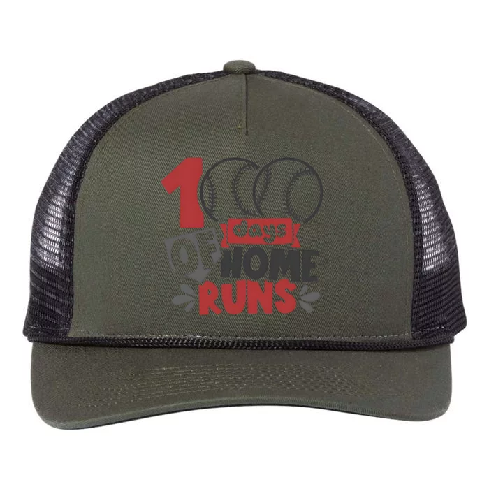 100 Days Of Home Runs Baseball Team Lover Retro Rope Trucker Hat Cap