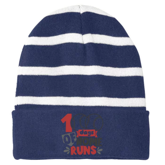 100 Days Of Home Runs Baseball Team Lover Striped Beanie with Solid Band