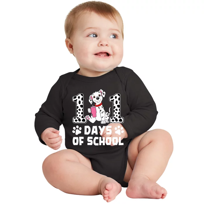 100 Days Of School Dalmatian Dog 100th Day Of School Baby Long Sleeve Bodysuit