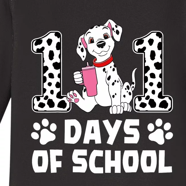 100 Days Of School Dalmatian Dog 100th Day Of School Baby Long Sleeve Bodysuit