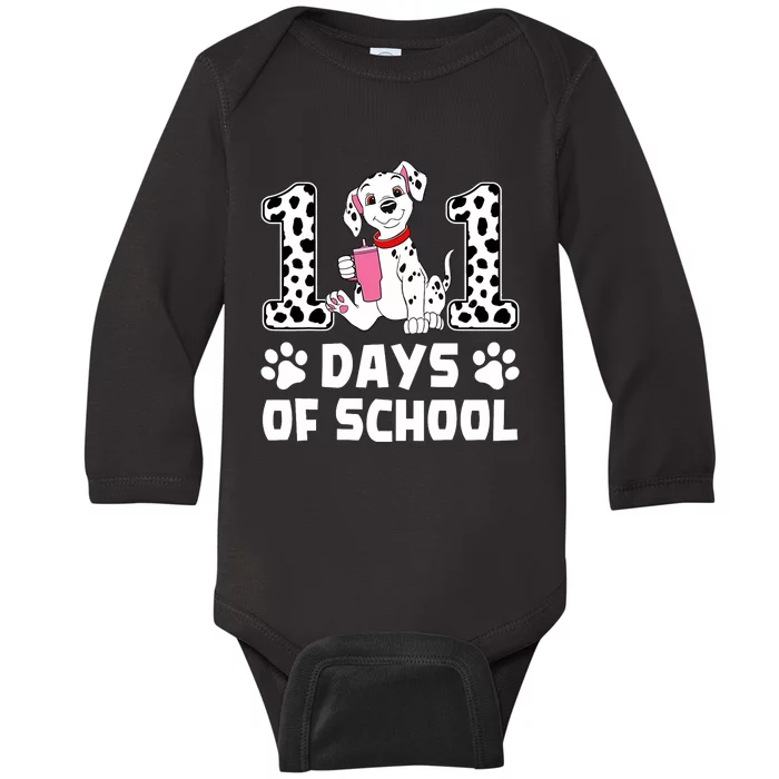 100 Days Of School Dalmatian Dog 100th Day Of School Baby Long Sleeve Bodysuit