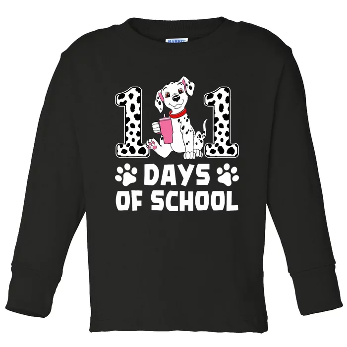 100 Days Of School Dalmatian Dog 100th Day Of School Toddler Long Sleeve Shirt