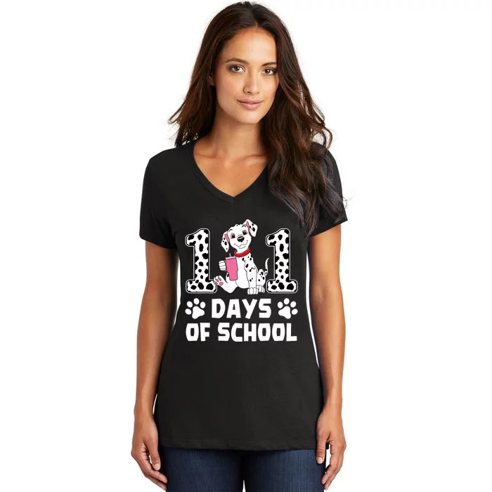 100 Days Of School Dalmatian Dog 100th Day Of School Women's V-Neck T-Shirt