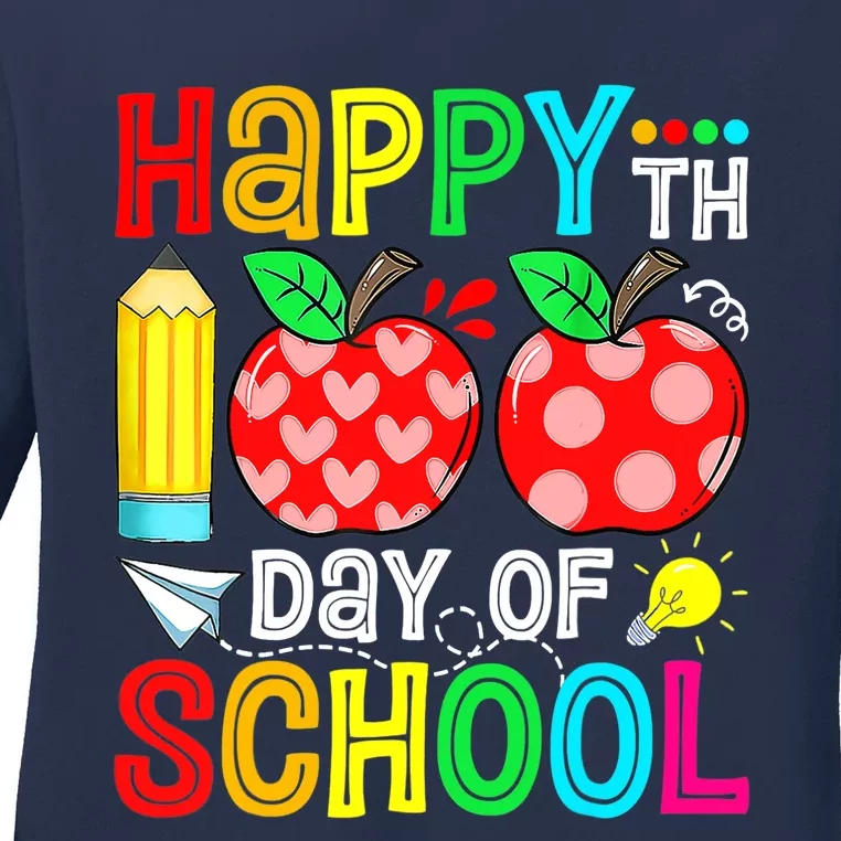 100th Day Of School Teachers Child Happy 100 Days Ladies Long Sleeve Shirt